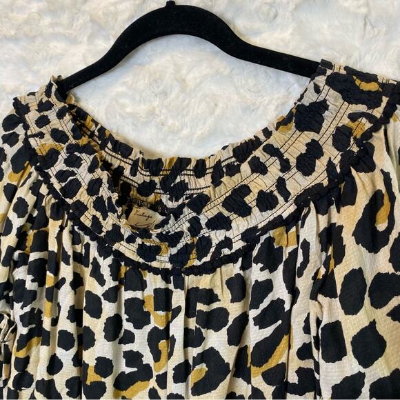 Vintage Havana Off The Shoulder Blouse Small Flowy Leopard Print Bell Sleeve - Picture 3 of 14
